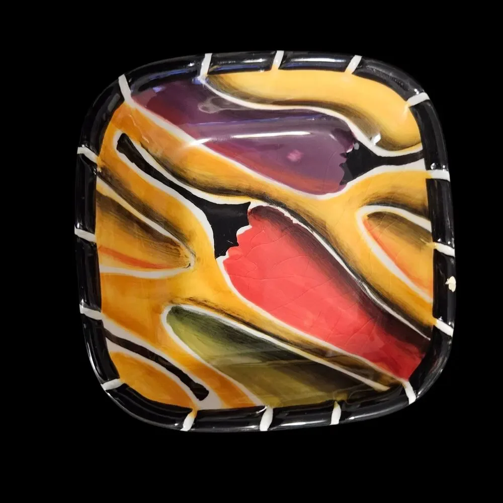 Clay Art Abstract Square Sauce Dishes Set of 4 Colorful Ceramic
